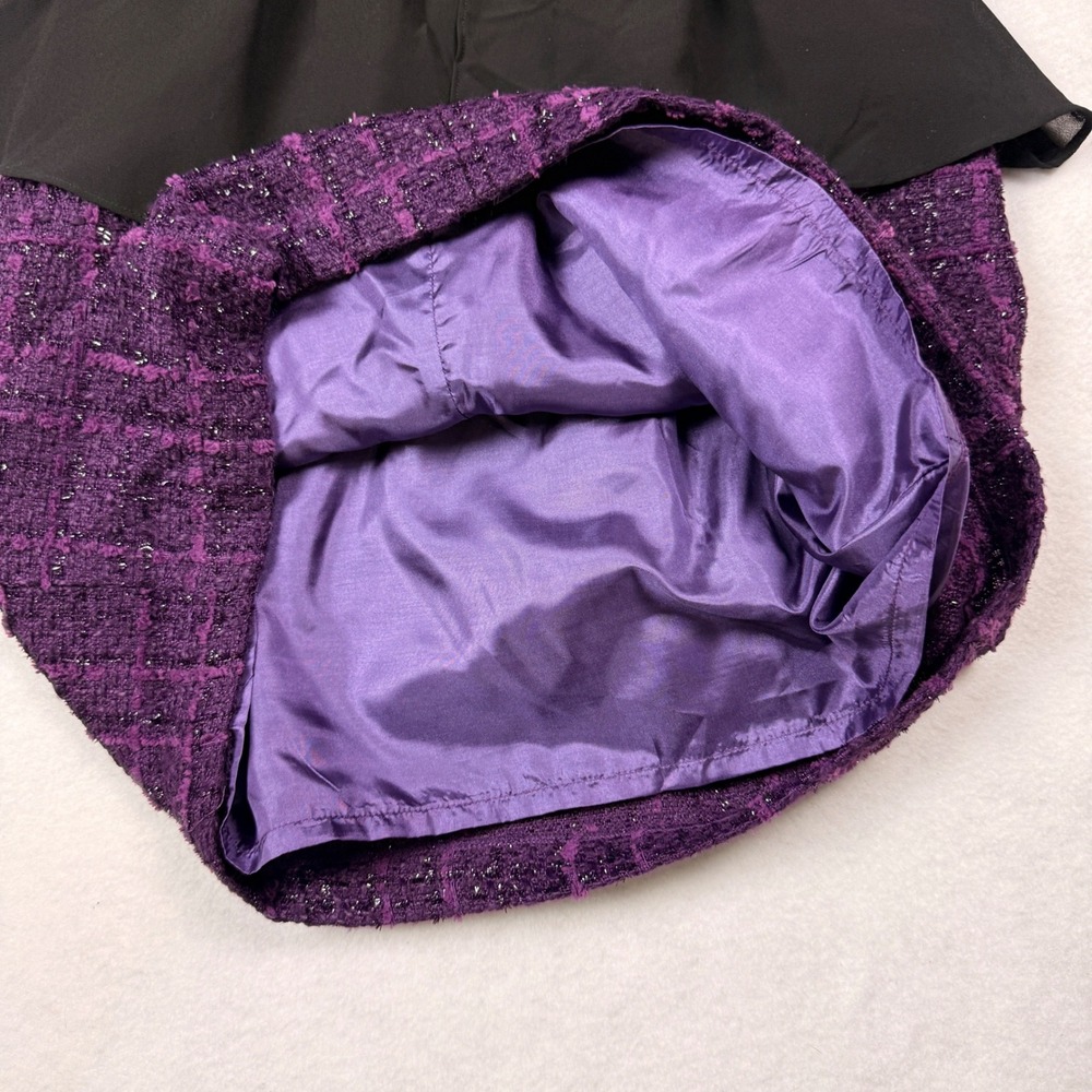 Sunday in Brooklyn Black Peplum Dress Purple Tweed Skirt Sheath Sz M Sleeveless - Picture 8 of 9